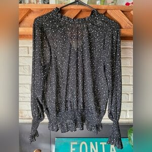 H&M Sheer Star Pattern Long Sleeve Blouse Keyhole Back Euc Size 8